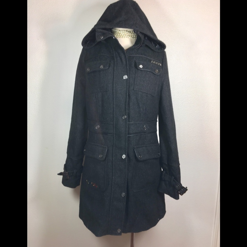 Coogi Coat Wool Tweed Black Sz. M